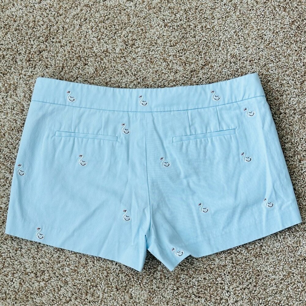 🦢 J Crew 🦢 Chino City Fit Flat Front Blue Shorts Swan Embroidery Womens Size 6 - Picture 4 of 7